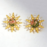 UNAKITE BEAD STUD EAR/GOLD METAL