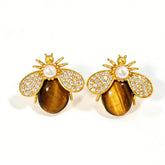 YELLOW TIGER'S EYE BEE Earrings /GOLD METAL