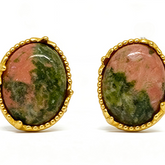 UNAKITE S STUD EAR/GLD