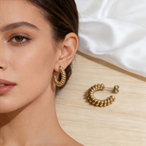 Ribbed Huggies Earrings/GOLD Stainless Steel