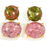 UNAKITE & RHODOCHROSITE STUD EAR/GLD