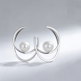 Pearl Drop Hoops Earrings/Stainless Steel