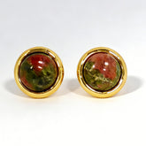 ROUND UNAKITE STUD EAR/GLD