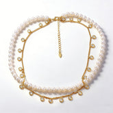 FRESHWATER PEARL DB-Necklace/GOLD Cubic Zirconia