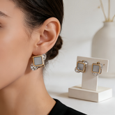 Stainless Steel Rose Gold Square Mother-of-Pearl Stud Earrings