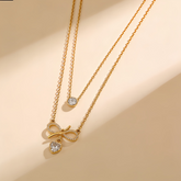 Dainty Bow & CZ Layered Chain NCK/GOLD Stainless Steel