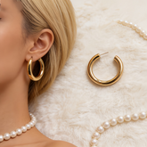 Chunky Gold Double Tube Hoops/Stainless Steel