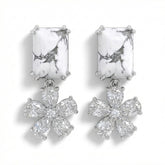 EAQUISITE WHITE STRIPED Earrings/Rhodium WHITE CRYSTAL