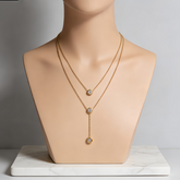 CZ Double Layer Y-Necklace/GOLD Stainless Steel