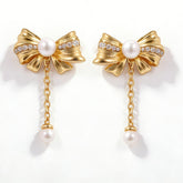Bowknot pearl drop Earrings/GOLD