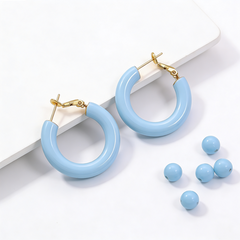 light blue enamel L/M/S earrings / Gold