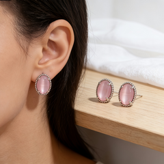Pink cat's eye stud EAR
