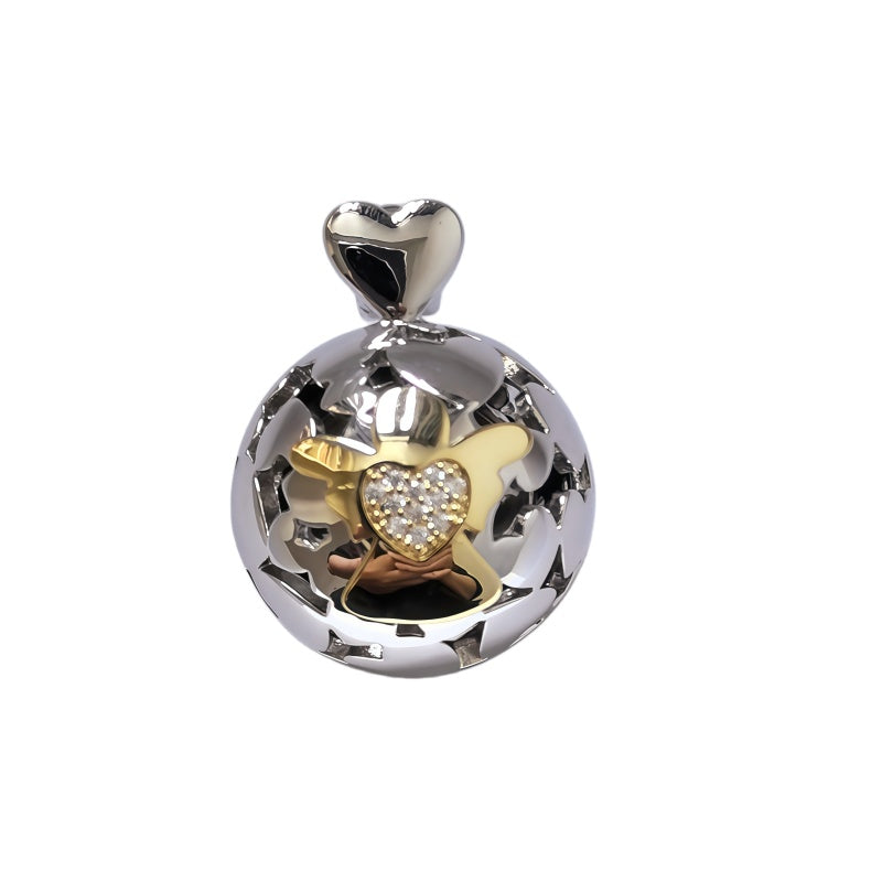 Two-Tone Heart Cage Pendant/Rhodium