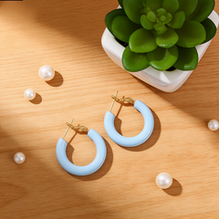 light blue enamel L/M/S earrings / Gold