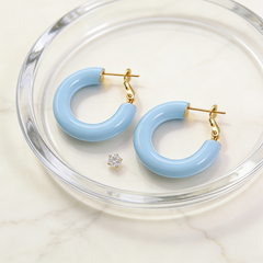 light blue enamel L/M/S earrings / Gold