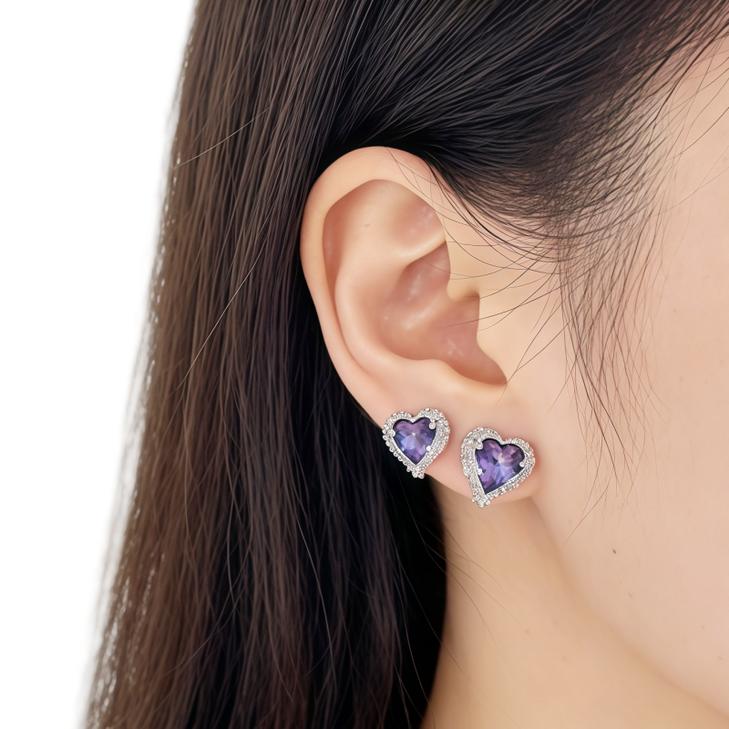 Rainbow Heart Studs Earrings/Rhodium