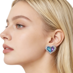 Rainbow Heart Studs Earrings/Rhodium