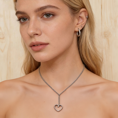 Open Heart Pendant Necklace/Stainless Steel