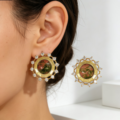 UNAKITE STUD EAR/GOLD METAL