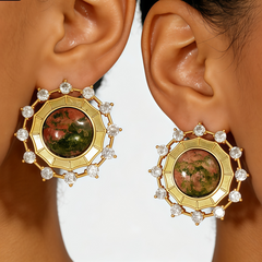 UNAKITE STUD EAR/GOLD METAL