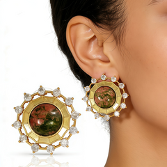 UNAKITE STUD EAR/GOLD METAL