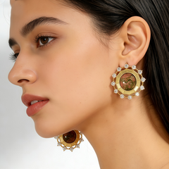 UNAKITE STUD EAR/GOLD METAL