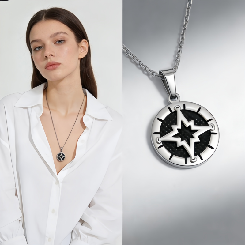 North Star Medallion Necklace/Stainless Steel
