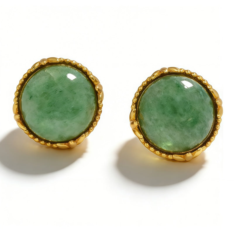 GREEN DONGLING STUD EAR/GLD