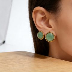 GREEN DONGLING STUD EAR/GLD