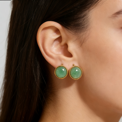 GREEN DONGLING STUD EAR/GLD