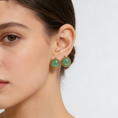 GREEN DONGLING STUD EAR/GLD