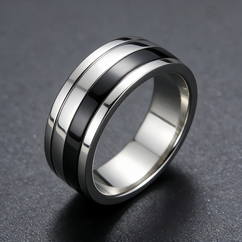 Black Inlay Stainless Ring/Stainless Steel