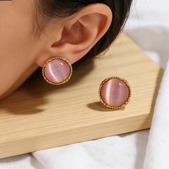 PINK CAT'S EYE STUD EAR/GLD