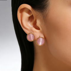 PINK CAT'S EYE STUD EAR/GLD