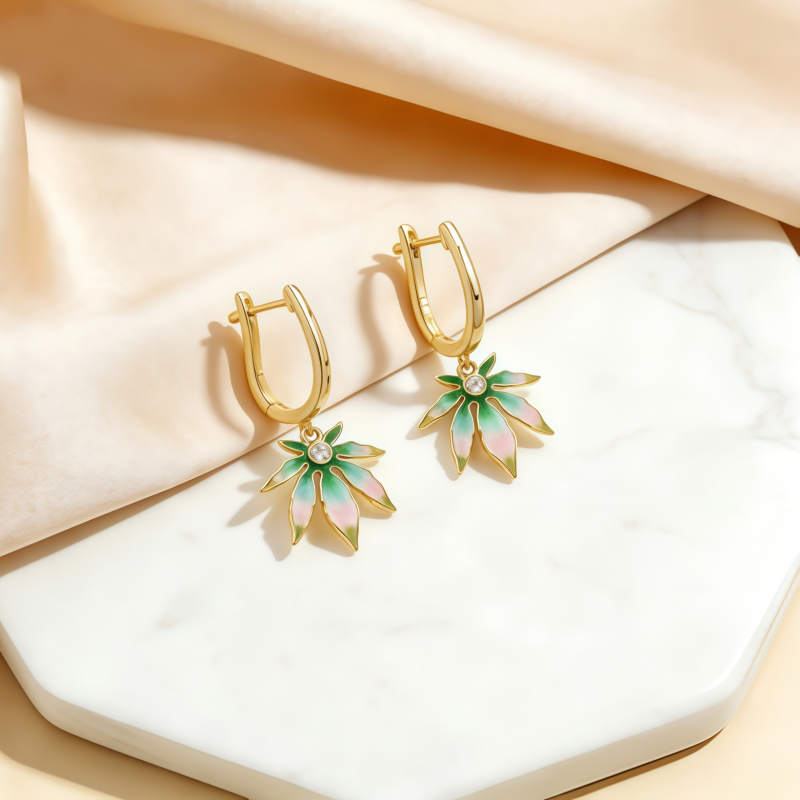GREEN PINK ENAMELEarrings/Gold