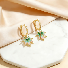 GREEN PINK ENAMELEarrings/Gold