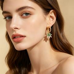 GREEN PINK ENAMELEarrings/Gold