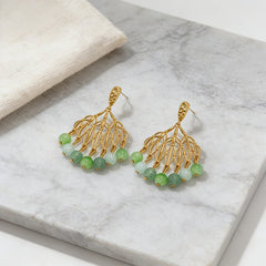 Multi-Jade Beaded Drop Earrings/Gold