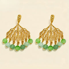 Multi-Jade Beaded Drop Earrings/Gold