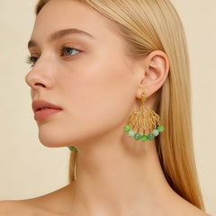 Multi-Jade Beaded Drop Earrings/Gold