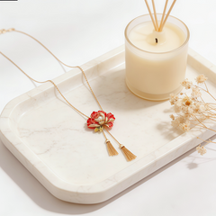 Classic Flower Enamel Long  Necklace/Tassel