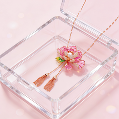Classic Flower Enamel Long  Necklace/Tassel