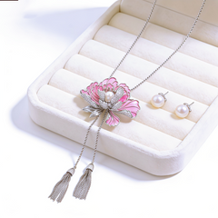 Classic Flower Enamel Long  Necklace/Tassel