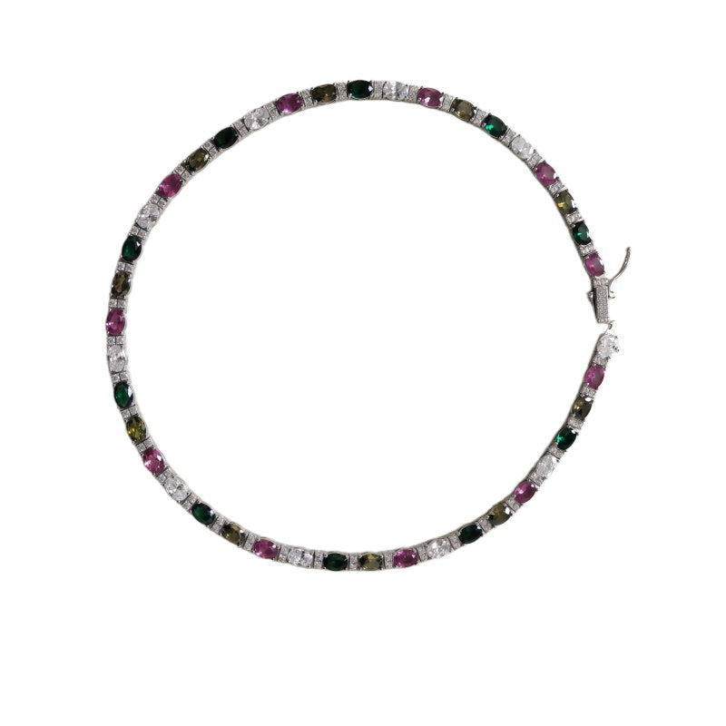 Vibrant Gem Tennis  Necklace/Rhodium