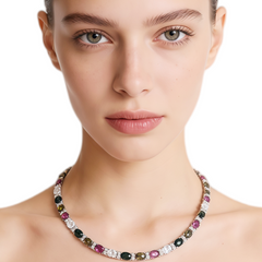 Vibrant Gem Tennis  Necklace/Rhodium