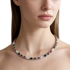 Vibrant Gem Tennis  Necklace/Rhodium