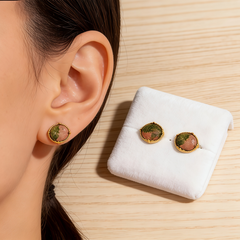 UNAKITE S STUD EAR/GLD