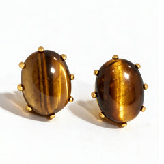 YELLOW TIGER'S EYE STUD EAR/GOLD