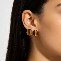 YELLOW TIGER'S EYE STUD EAR/GOLD