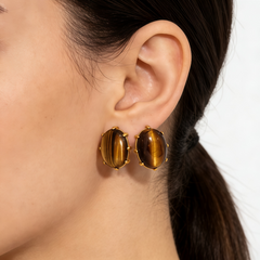 YELLOW TIGER'S EYE STUD EAR/GOLD
